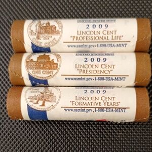 2009 Lincoln Cent Coin Rolls Unopened From The Mint.
